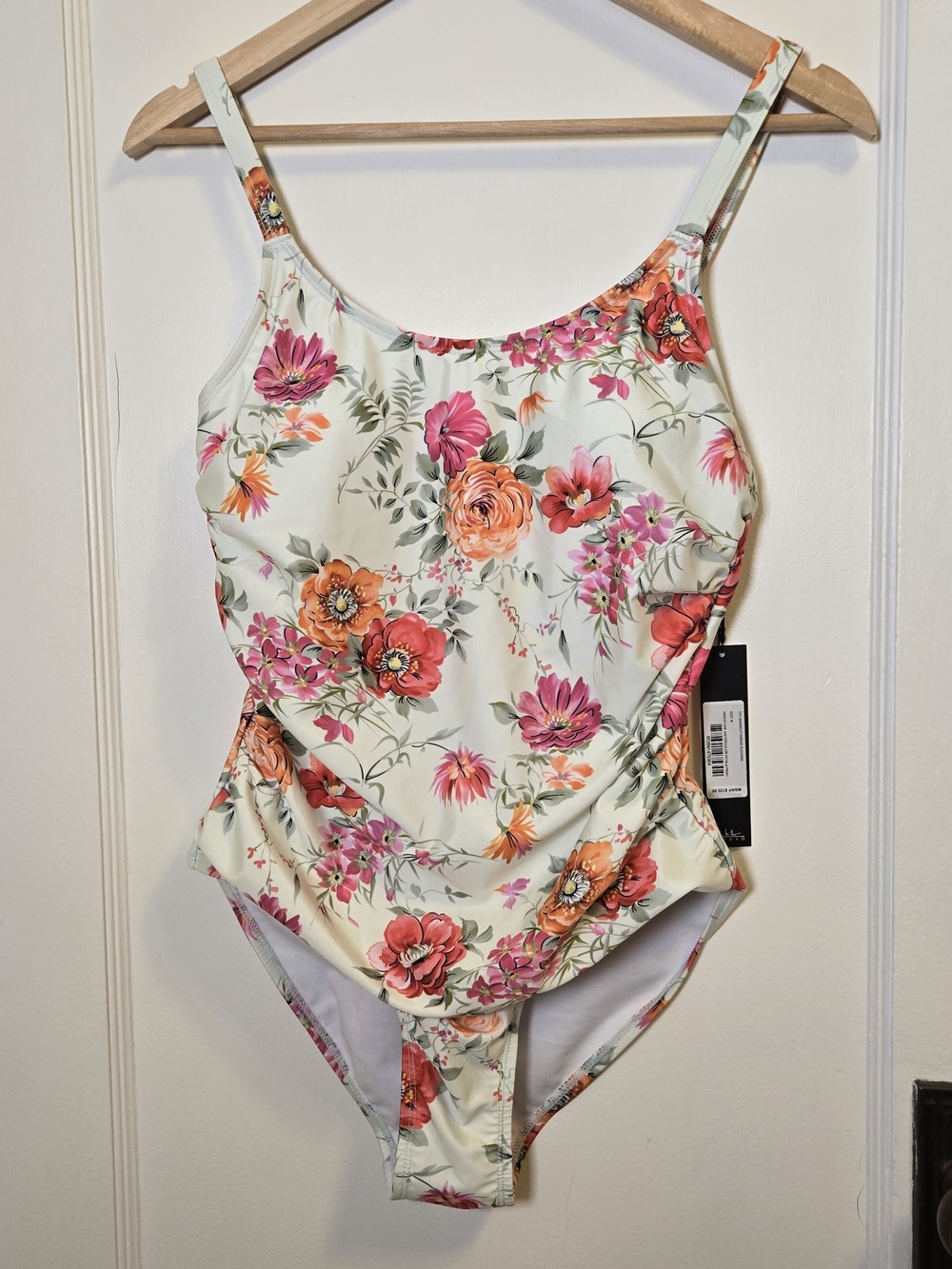 Nicole Miller M Flattering Floral One Piece Swimsuit. Cream, Orange & Pink BNWT
